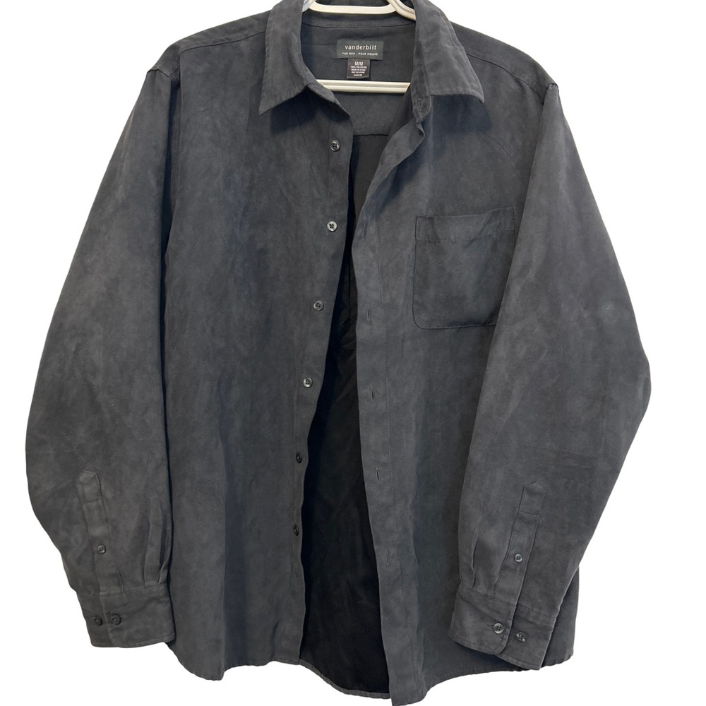 Dark grey Lightweight suede Shirt Jacket with Classic Collar